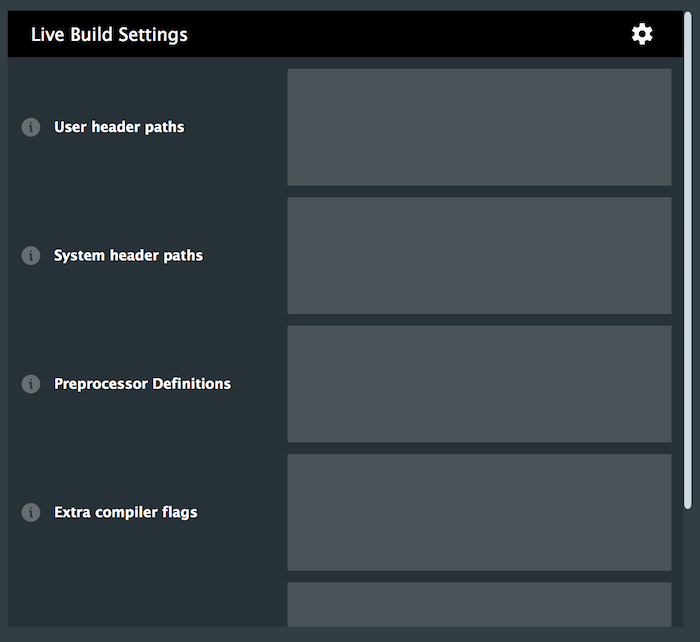 Live build engine settings window
